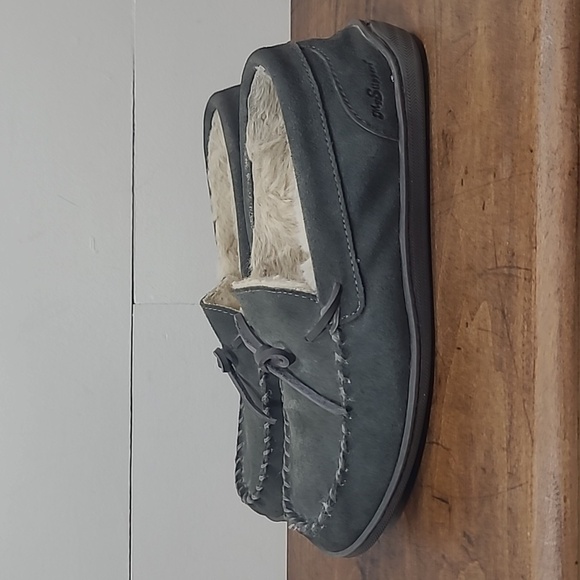 My Pillow My Slipper Grey Suede Faux Fur Lined Comfort Moccasin Slipper Men's 10 - Picture 2 of 11